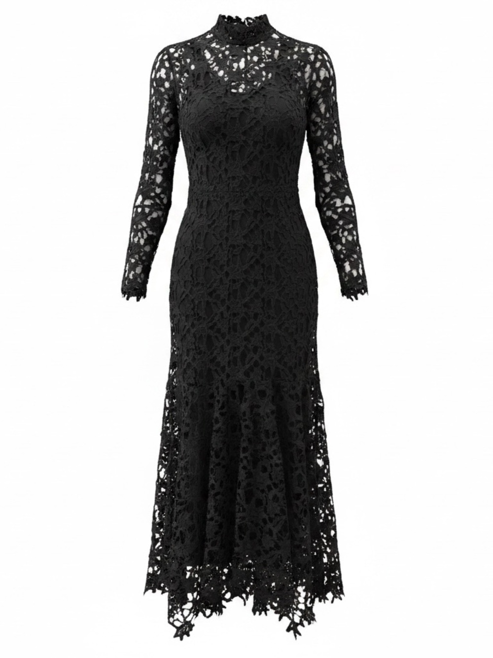 Black Long Sleeve Crochet Midi Dress